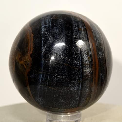46mm Blue Yellow Tiger Eye Crystal Sphere with Stand