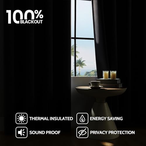 COSVIYA 100 Blackout Linen Curtains 2 Panels Set 90 Inch Length