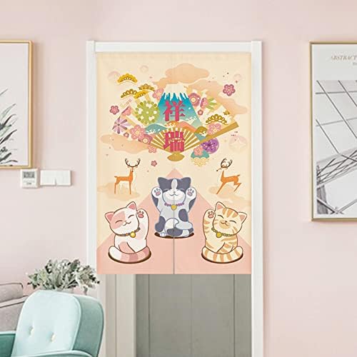 Japanese Noren Door Curtain with Maneki Neko Lucky Cat Design