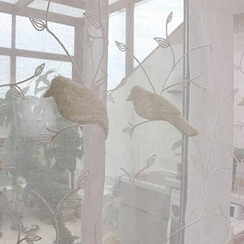 SLOW SOUL 2 Panel White 3D Embroidered Birds Curtains