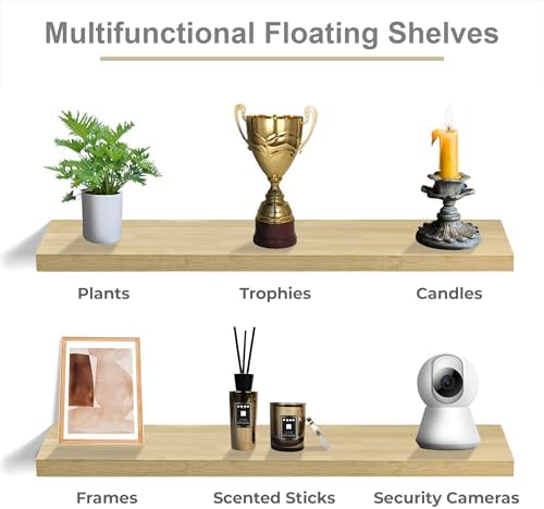 Sorbus Floating Shelf 35 Inch Maple Wood 2 Pack Wall Mount