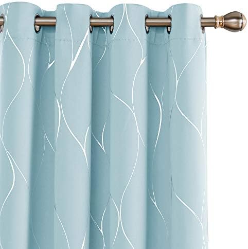 Deconovo Blackout Curtains with Silver Wave Design