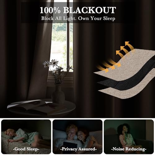 RYB HOME Blackout Sliding Door Curtain 1 Panel Mocha