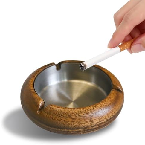 Exquisite Walnut Wood Cigarette Ashtray with Steel Liner