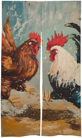 Rooster Fighting Noren Door Curtain Darkening Drapes Room Divider