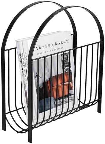 MyGift Deluxe Mid Century Metal Wire Magazine Rack in Matte Black Finish
