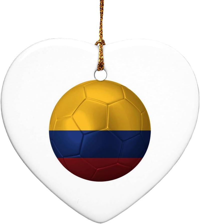 GRAPHICS MORE Colombia Flag Soccer Ball Heart-Shaped Porcelain Christmas Ornament - 28
