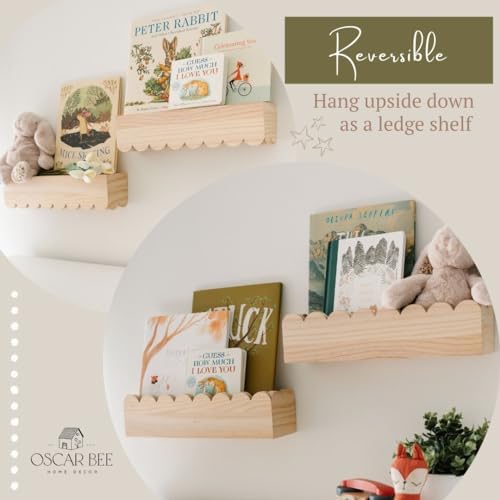 Set of 2 Scalloped Floating Bookshelves for Kids Room