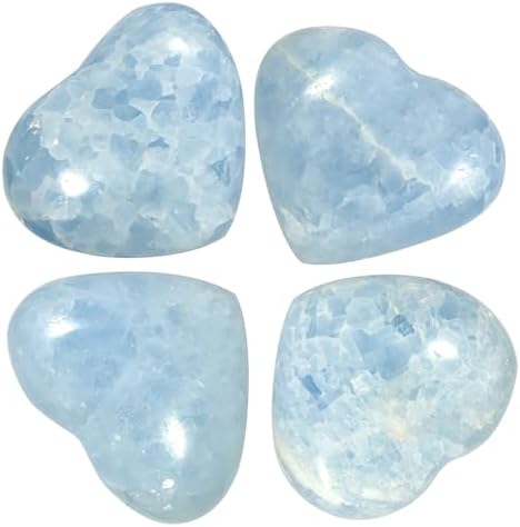 SUNYIK Natural Blue Celestite Worry Stone Heart Shape 50-60mm