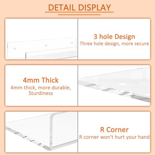 12 Inch Clear Acrylic Wall Shelf 2 Pack Floating Shelves