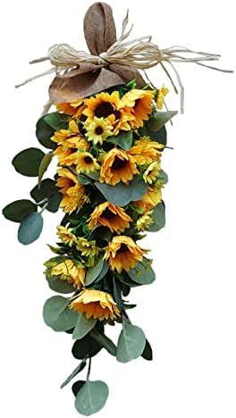 Belupai Artificial Sunflower Teardrop Swag for Front Door