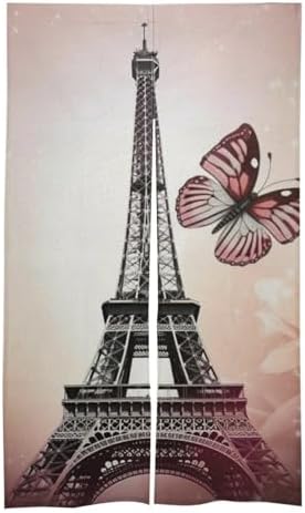 Paris and Butterfly Door Cover Curtain 57x17 Inches