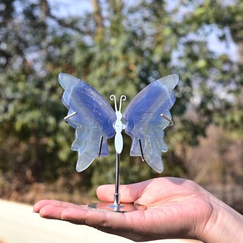 JIC Gem Blue Fluorite Crystal Butterfly Sculpture with Stand