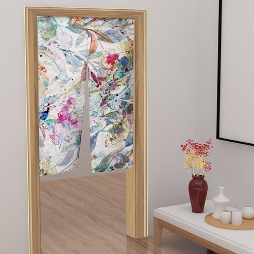 Japanese Style Abstract Flower Printed Door Curtain 335x59 Inch