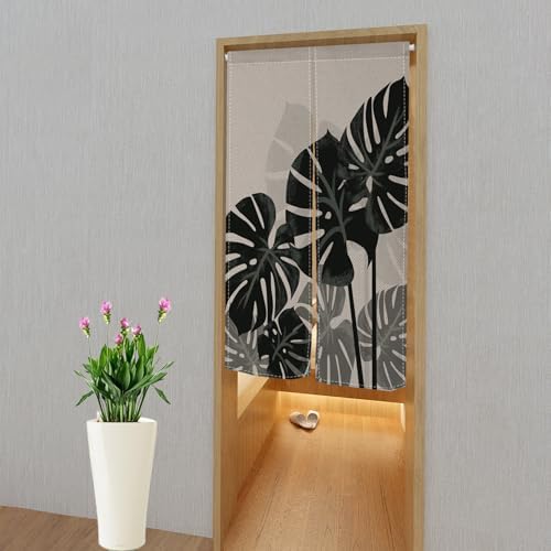 Leowefowa Japanese Noren Door Curtain with Tropical Leaves Design