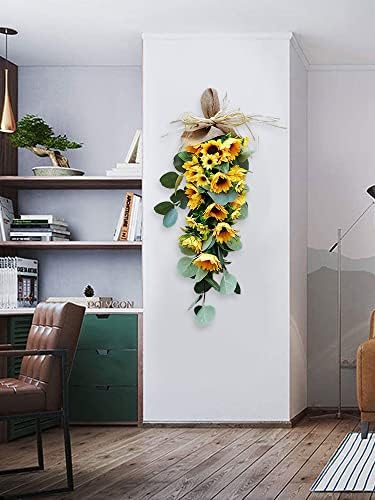 Belupai Artificial Sunflower Teardrop Swag for Front Door