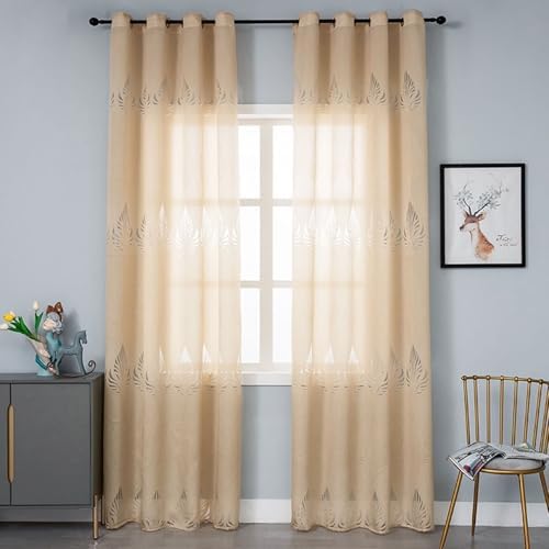 Yellow Modern Curtains with Leaves Pattern 2 Panels 52x108 Inch