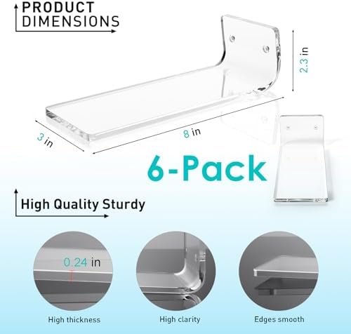 SIPRDE Floating Shoe Display Shelves Set of 6 Wall Mount Clear Acrylic