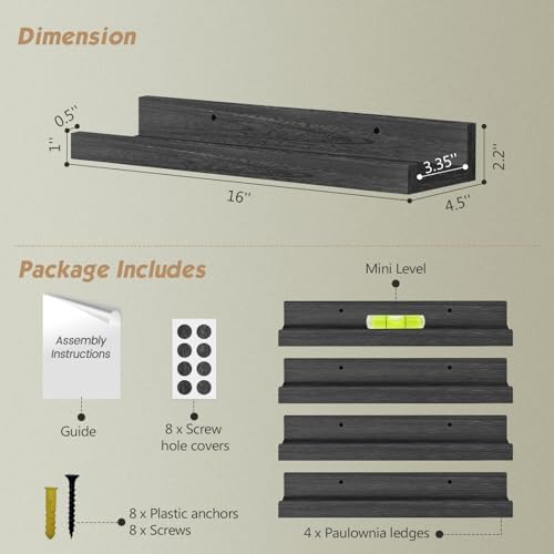 Forbena Black Floating Shelves Set of 4 Wall Mounted
