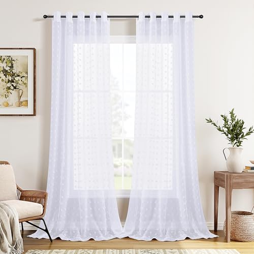 Guken Sheer Curtains with Pom Poms 96 Inch Length 2 Panels