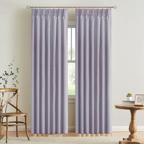 Light Grey Blackout Pinch Pleated Linen Curtains 2 Panels Set 90 Inches