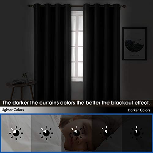 HOMEIDEAS 2 Panel Dark Grey Faux Silk Blackout Curtains