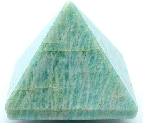 36mm Blue Green Amazonite Carved Pyramid with Clear Quartz Cabochon