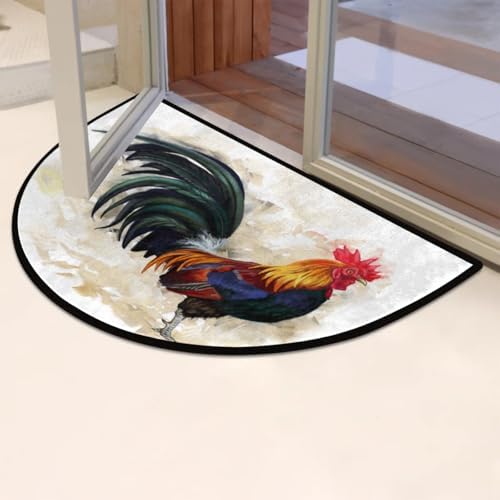 Aglebo Half Round Door Mat Rooster Welcome Mat