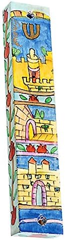 Jerusalem Mezuzah Case - Hand Painted Wood Made in Israel