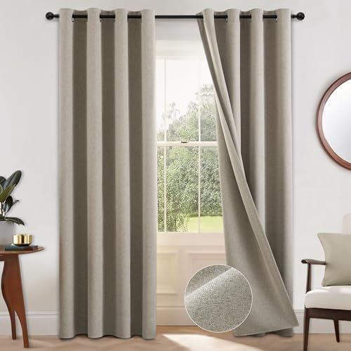 COSVIYA 100 Blackout Linen Curtains 2 Panels Set 90 Inch Length