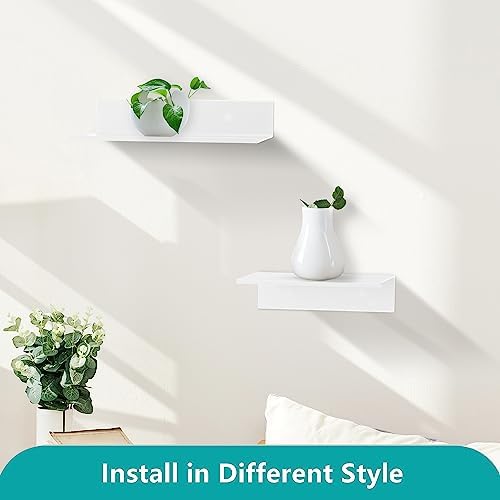 Z Metnal White Wall Shelves 2 Pack 16x5 Inch Modern Floating Bathroom Shelf