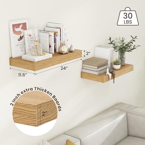 24 Inch Deep Rustic Floating Shelves Set of 2