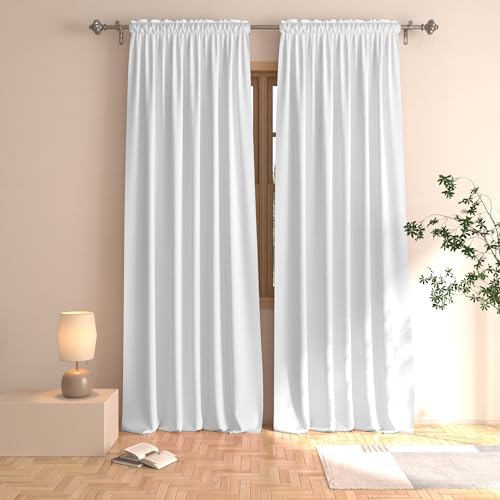 White Curtains 92 Inch Room Darkening Panels Set