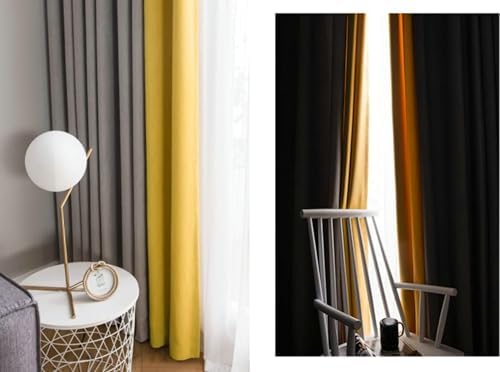 Dsnyu 42x96 Blackout Curtains Two-Tone Patchwork Design