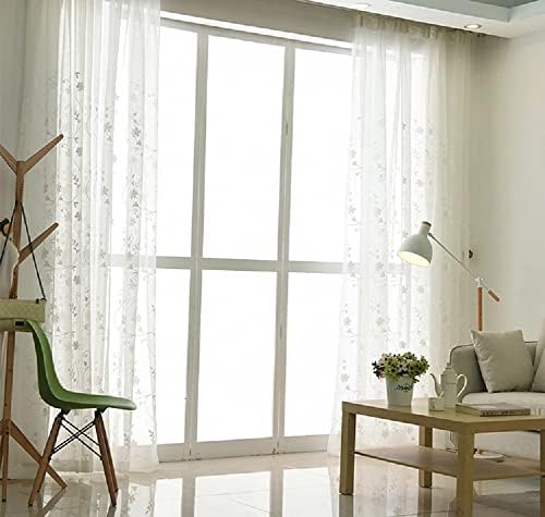 Iuokuby Semi Sheer Curtains with White Flowers 2 Panels