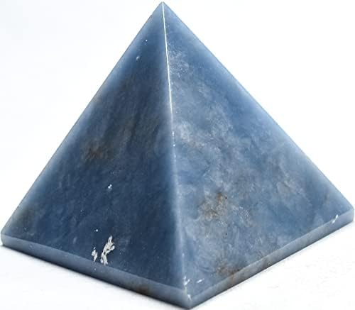 Blue Angelite Pyramid 21 Natural with Clear Quartz Cabochon