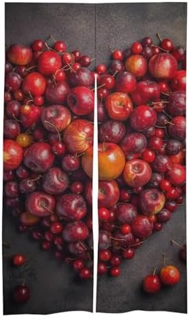 Japanese Heart Shape Door Curtain with Red Fruit Print