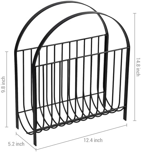 MyGift Deluxe Mid Century Metal Wire Magazine Rack in Matte Black Finish