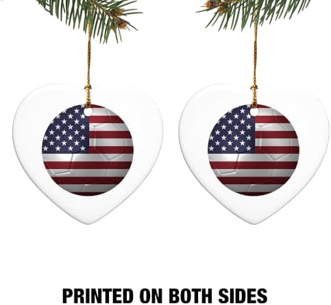 GRAPHICS AND MORE USA Flag Soccer Ball Heart Shaped Porcelain Christmas Ornament