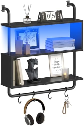 HOOBRO Floating Shelves with LED Lights 3-Tier