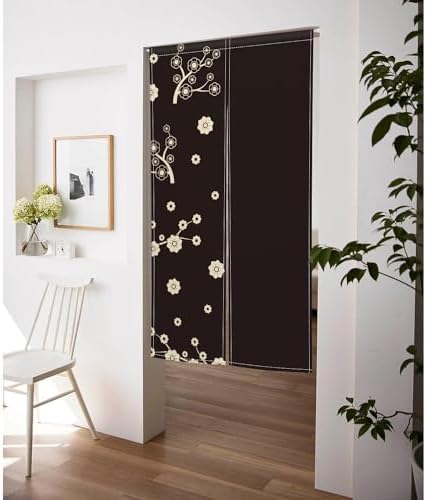 Long Japanese Noren Door Curtain with Cartoon Flower Tree Print