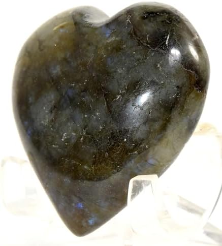 49mm Blue Flash Labradorite Heart Crystal with Stand