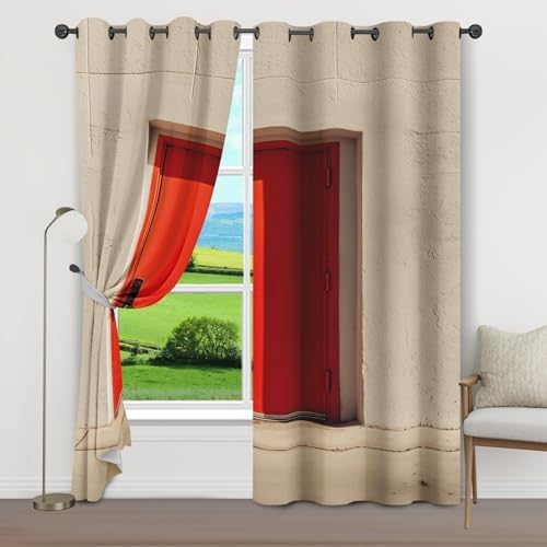 Concrete Frame Doorway Curtains 108 Inches Long 2 Panels Set
