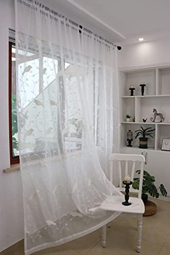 SLOW SOUL 2 Panel White 3D Embroidered Birds Curtains