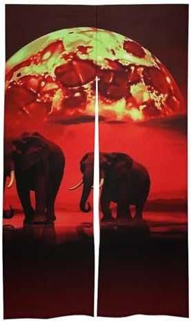 Red Full Moon Elephants Door Curtain 57x17 Inches