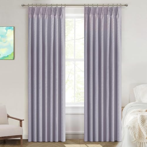 Light Grey Blackout Pinch Pleated Linen Curtains 2 Panels Set 90 Inches