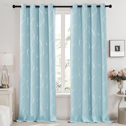 Deconovo Blackout Curtains with Silver Wave Design