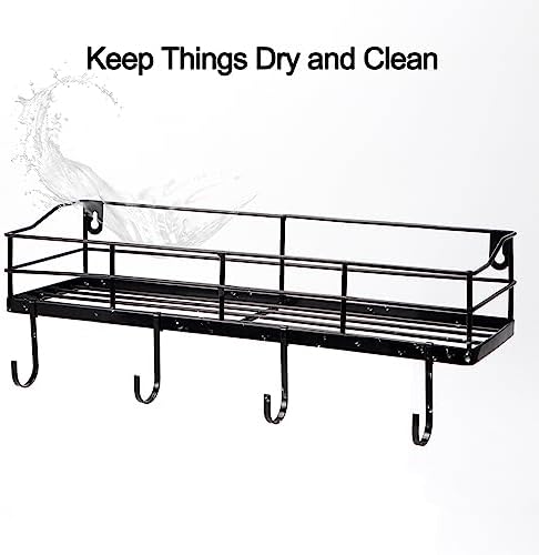 Lyeasw Black Floating Shelves Wall Mounted with 8 Hanging Hooks 2-Pack