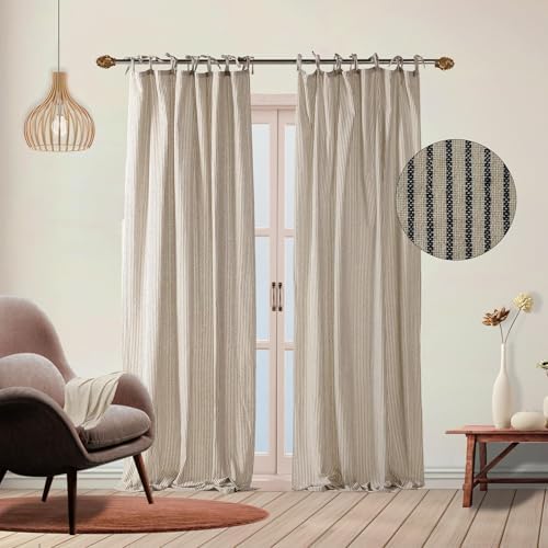 THE ART BOX Gauze Striped Curtains 2 Panel Tie Top