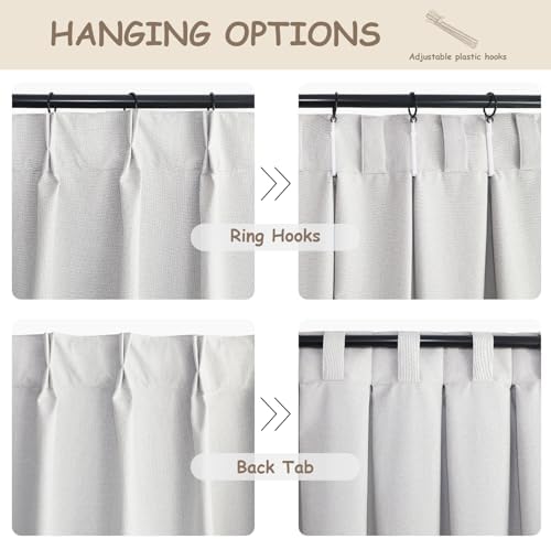 Light Grey Blackout Pinch Pleated Linen Curtains 2 Panels Set 90 Inches